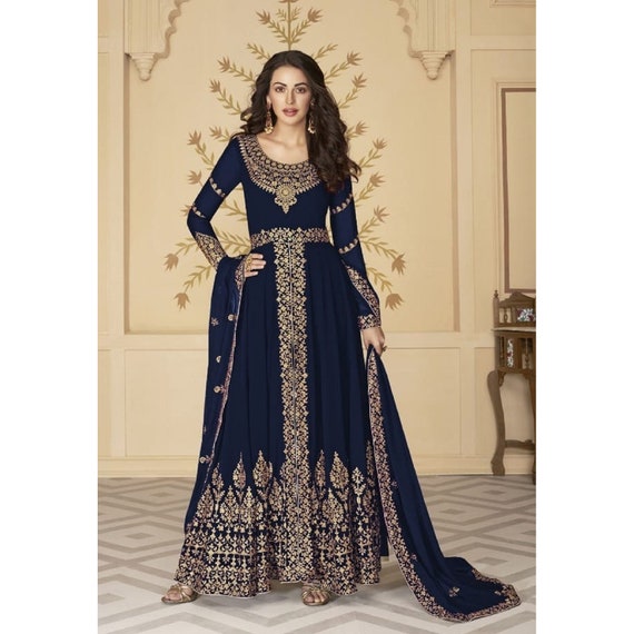 Blue Long Gown with Digital Print - Minurah