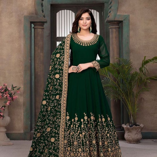 Round Full Flared Anarkali Gown Suit Ready to Wear Pakistani shops Indian Wedding Wear Heavy Georgette Embroidery work Anarkali Gown Dupatta Dress