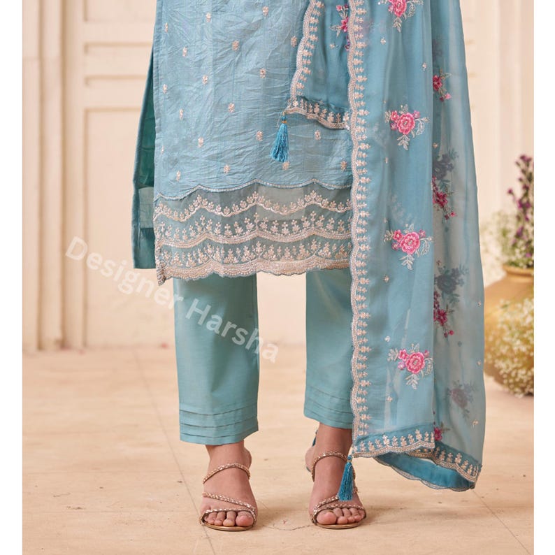 Pakistani Wedding wear Outfit, Silk Salwar Kameez Set, Indian Embroidery Dresses image 4