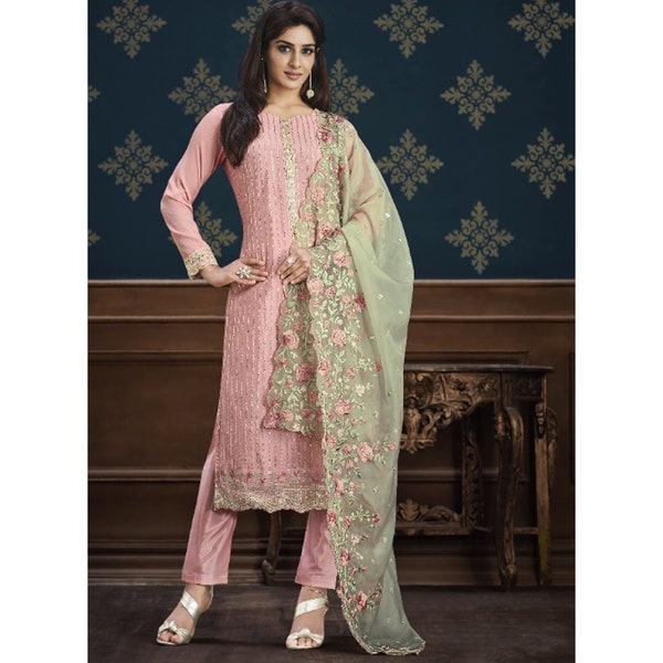 Women's Wear Designer Shalwar Kameez Dupatta Dresses Heavy Embroidery Handmade Worked Special Occasion Party Wear Straight Trouser Pant Suit