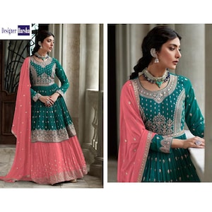 Bellissimo abito fatto a mano in stile Anarkali Shalwar Kameez Lehenga, ricamo, sequenza di lavoro, abito Salwar Kameez Dupatta per abbigliamento da donna