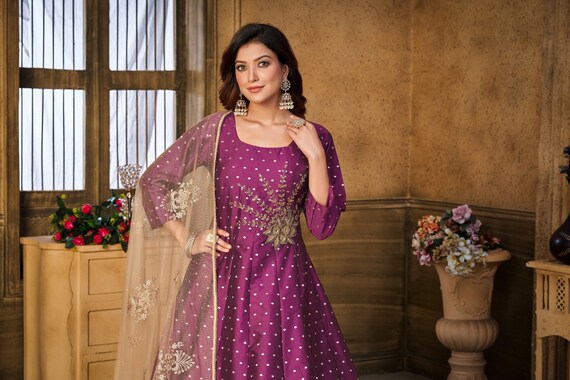 Women s Wear Gorgeous Long Anarkali Gown Suit Heavy Embroidery