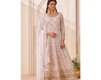 Off White Gown for Women, Women Ethnic Outfit, Heavy Embroidered Anarkali Dress, Bollywood Designer Anarkali Suit