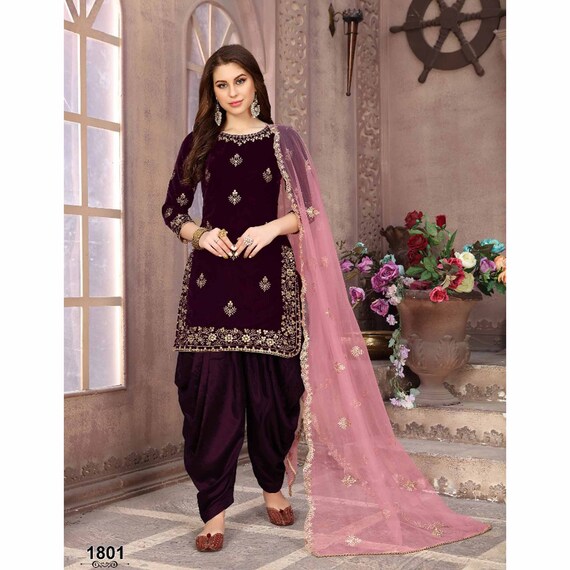 Buy Indian Ethnic Wedding Wear Punjabi Patiala Velvet Suits for