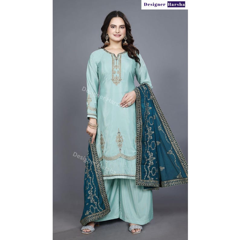 Traditional Ethnic Party wear Outfits, Stitched Punjabi Sangeet wear Dress, Custom Indian Wedding Embroidered Colthing Choice - 3