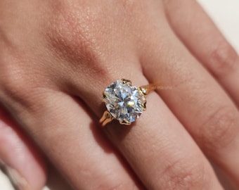Oval Diamond Engagement Ring, Vintage Rings, Thick Gold Band, 4 Prong Ring, 2 Carat Moissanite, Anniversary Gifts for Her