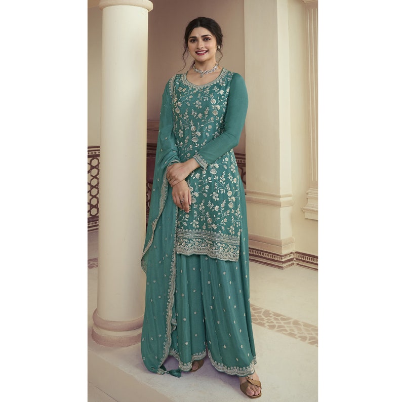 Beautiful Handmade Heavy Embroidery Work Pakistani Indian Wedding Reception Party Wear Designer Shalwar Kameez Palazzo Suit for Women's Wear Choice-5