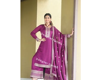 Indian Wedding wear Silk Georgette Salwar Kameez, Muslim Bridal Fashion, Pakistani Eid Party wear Palazzo Suit