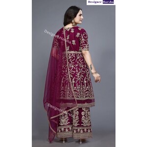 Heavy Embroidered Anarkali Top with Palazzo Suit, Pakistani Salwar Kameez with Net Dupatta image 6