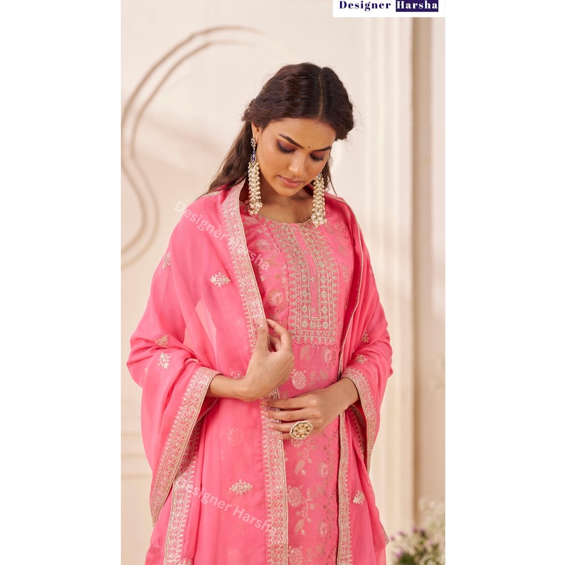 Embroidered Viscose Dola Jacquard Salwar Kameez Pant Suit, Eid Special Pakistani Dresses image 2