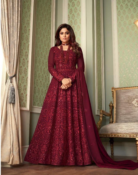 Delightful Maroon Color South Asian Wear Anarkali Gown Suits - Etsy Denmark Delightful Maroon Color South Asian Wear Anarkali Gown Suits - Etsy Denmark