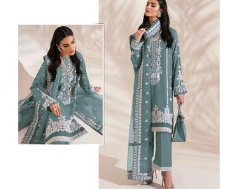 Beautiful Pakistani Style Salwar Kameez Plazzo-Pant Suit Heavy Embroidery Worked Eid-Ramadan Special Party Wear Shalwar Kameez Dupatta Dress