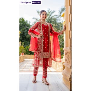Indian Shrug Style Suit for Women, Red Outfits Wedding Reception Party wear, Salwar Kameez Dupatta Dresses, Pakistani Wedding Clothes online