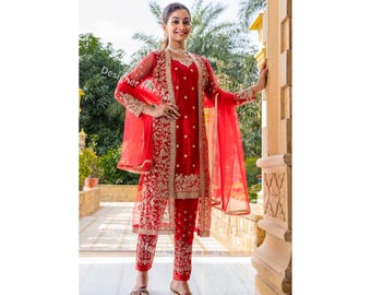 Ropa de boda para mujer, conjunto de salwar kameez estilo bolero, atuendo de boda pakistaní