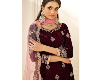 Indian Women Clothing, Velvet Punjabi Patiala with Net Dupatta, Customized Patiyala Suits