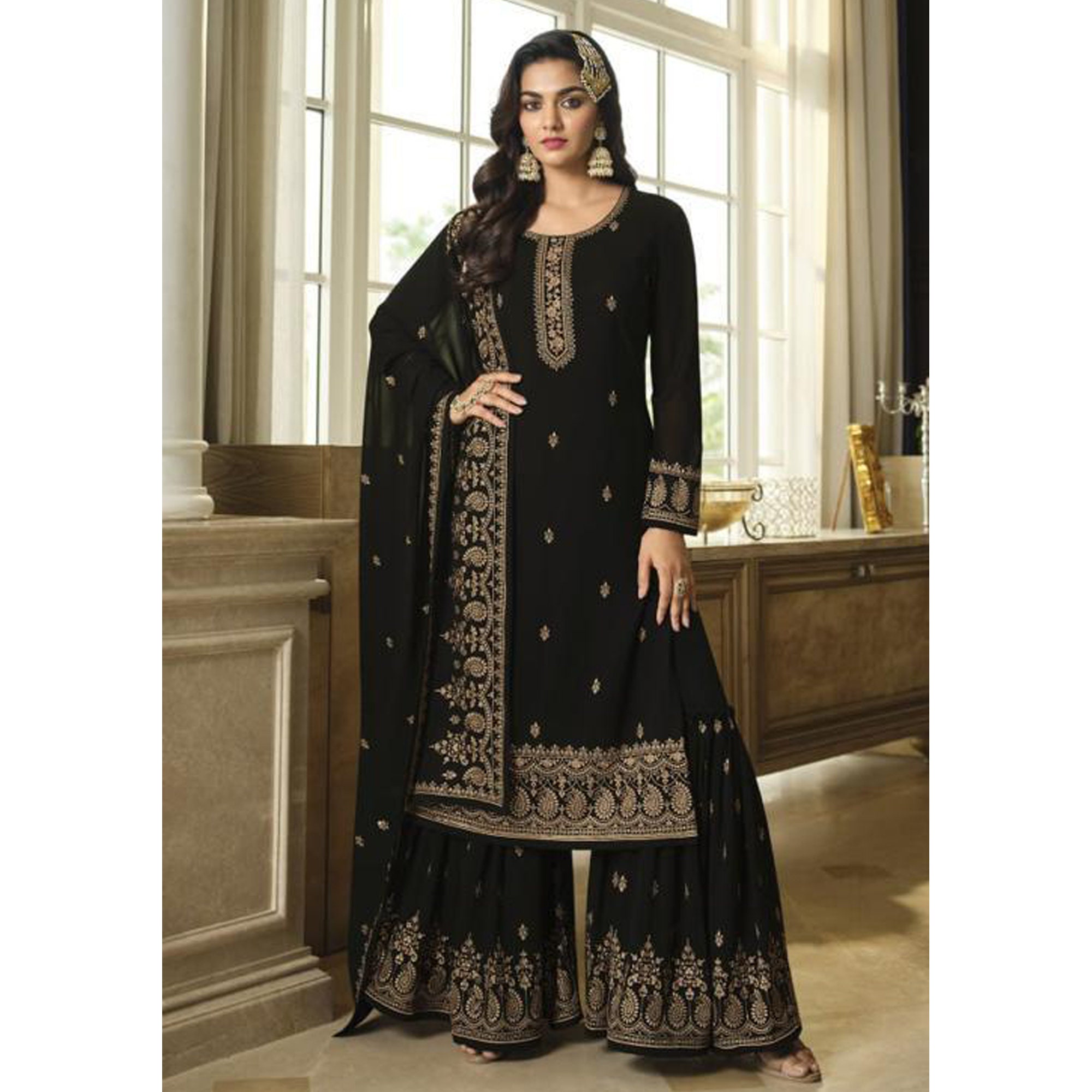 Red and black sharara suit hot sale