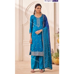 Embroidered Silk Georgette Salwar Kameez 3 piece Set, Purple Palazzo Kameez Suit Choice - 2
