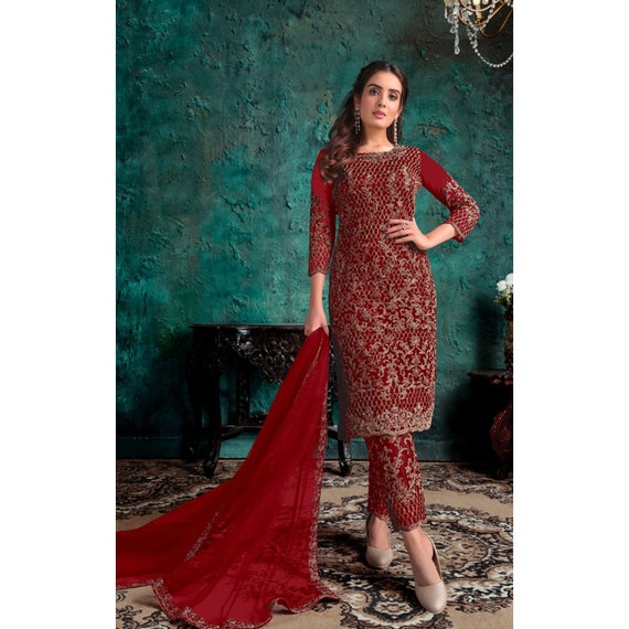 Red Color Indian Designer Trouser Pant 