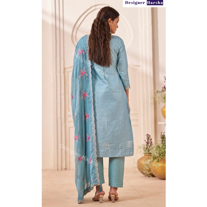 Pakistani Wedding wear Outfit, Silk Salwar Kameez Set, Indian Embroidery Dresses image 6
