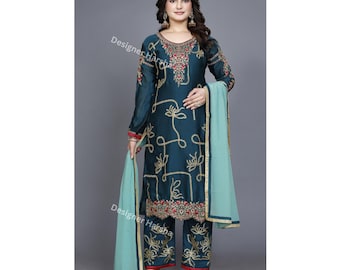 Pakistani Wedding Suit, Plus Size Straight Salwar Kameez Dress, Modern Desi Outfits USA-UK