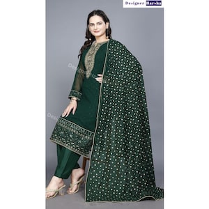 Green Color Salwar Kameez Dupatta, Indian Evening wear Clothing, USA Clothing Store, Pakistani Wedding Dresses for Bride, Indian Formal wear