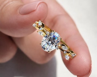 1.5 Carat Oval Diamond Nature Inspired 14k Yellow Gold Engagement Ring, Anniversary Gift for Her