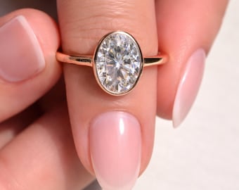 Oval Cut Wedding Rings, 1.5 Carat Moissanite, Engagement Ring With Bezel Setting, Solitaire ring, Gift for Her, Mothers day gift