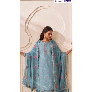 Pakistani Wedding wear Outfit, Silk Salwar Kameez Set, Indian Embroidery Dresses image 3