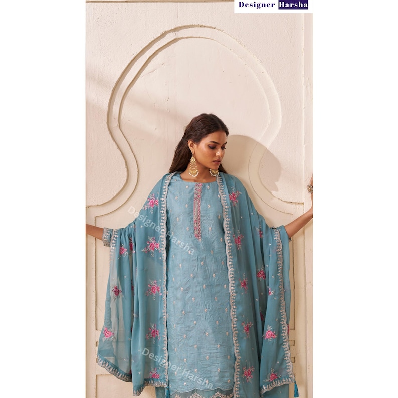 Pakistani Wedding wear Outfit, Silk Salwar Kameez Set, Indian Embroidery Dresses image 3