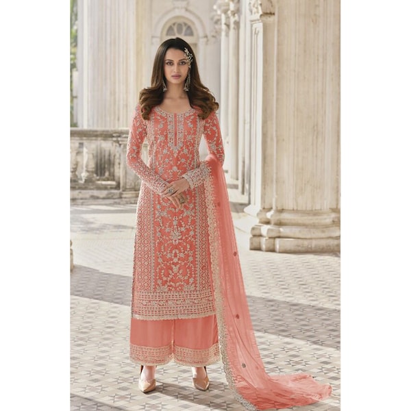 Women's Wear Designer Shalwar Kameez Dupatta Dress Pakistani Eid-Ramadan Party Wear Heavy Embroidery Stone Worked Salwar Kameez Palazzo Suit