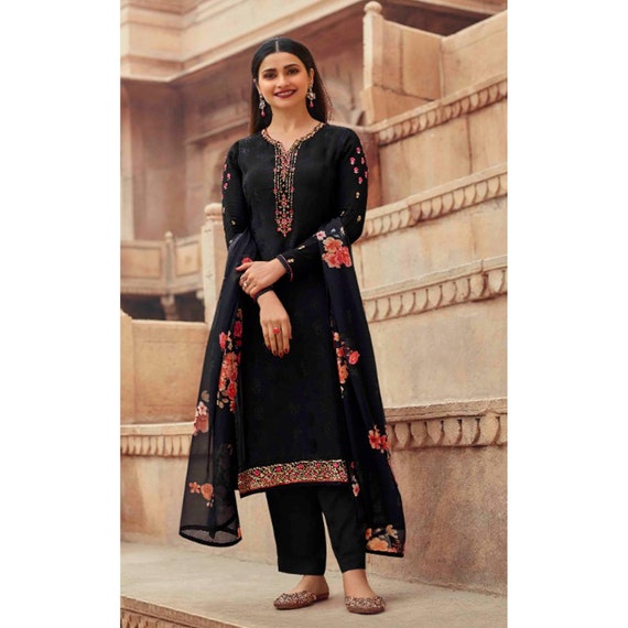 Royal Black Color Women's Wear Pakistani Indian Designer Salwar Kameez  Plazzo-pant Suits Handmade Embroidery Worked Dresses Made by Our Team 