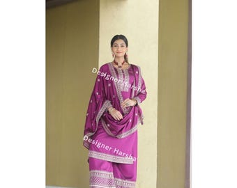 Trajes palazzo salwar kameez de georgette de seda bordada, vestido de novia indio-pakistaní para mujer