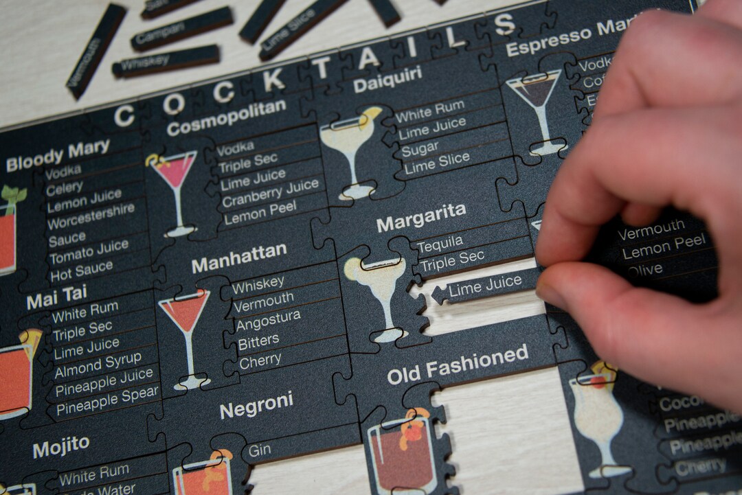 Cocktails Wooden Jigsaw Puzzle Heirloom Puzzles Etsy