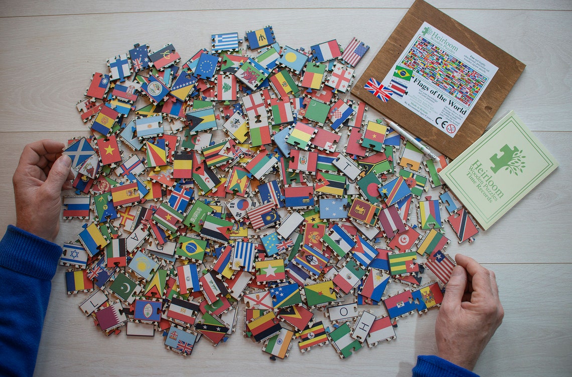 Flags of the World Puzzle Heirloom Puzzles Wooden Jigsaw Etsy UK