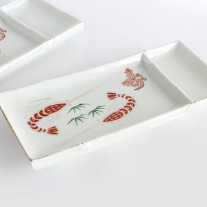 Plato de sushi, 8.2", plato de cerámica japonesa, plato rectangular, blanco con camarones