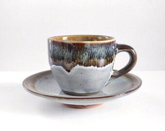 5.7oz, 170ml, Cappuccino Cup, Coffee Cup with Saucer, Japanese Coffee Cup, Coffee Cup Set, Gray with Brown Melted