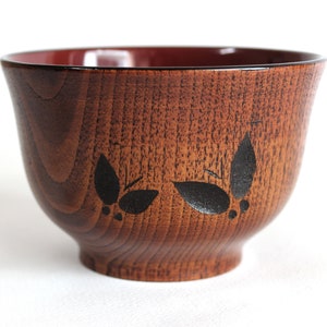 Wooden Bowl, 8.4 oz, 250 ml, Chataku, Wooden Soup Bowl, Wooden Rice Bowl, Soup Bowl, Rice Bowl, Wooden lines with Butterflies image 2