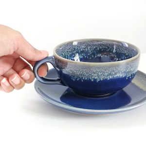 10oz, 300ml, Coffee cup, Coffee Cup with Saucer, Tea Cup with Saucer, Navy, Celadon Technique