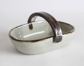 Japanese Ceramic Basket Bowl: 5.5", White Gray, Fruit Serving Bowl