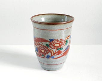 7.8oz, 230ml, Japanese Tea Cup, Ceramic Tea Cup, Tea Cup, Gray with Birds and Flowers