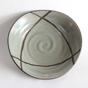 Japanese Plate, 8", Ceramic Plate, Gray with 3 Lines