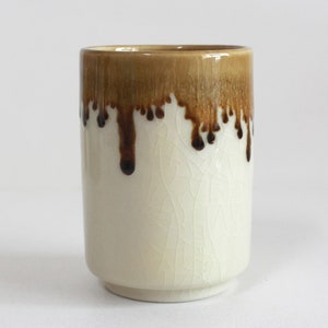 Duty included for US | 10.8oz, 320ml, Mug no Handle, Tall mug, Ceramic Mug, Handamde Mug, Beige and Brown melted, Crack Tile | New Thai