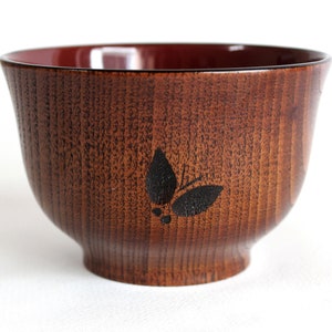Wooden Bowl, 8.4 oz, 250 ml, Chataku, Wooden Soup Bowl, Wooden Rice Bowl, Soup Bowl, Rice Bowl, Wooden lines with Butterflies image 3