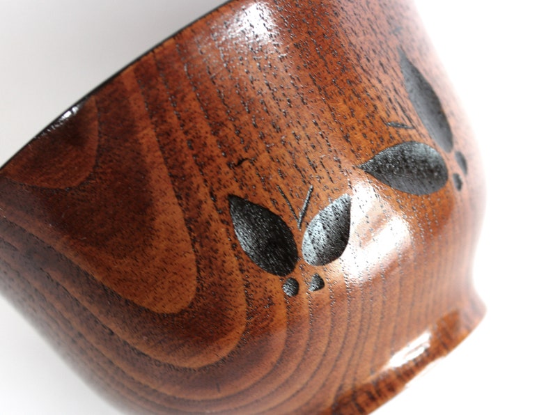Wooden Bowl, 8.4 oz, 250 ml, Chataku, Wooden Soup Bowl, Wooden Rice Bowl, Soup Bowl, Rice Bowl, Wooden lines with Butterflies image 5