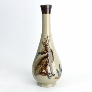 7.6&quot;, Vase, Ceramic Vase, Japanese Vase, Antique Vase, Brown with Deer