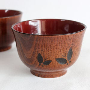 Wooden Bowl, 8.4 oz, 250 ml, Chataku, Wooden Soup Bowl, Wooden Rice Bowl, Soup Bowl, Rice Bowl, Wooden lines with Butterflies image 1