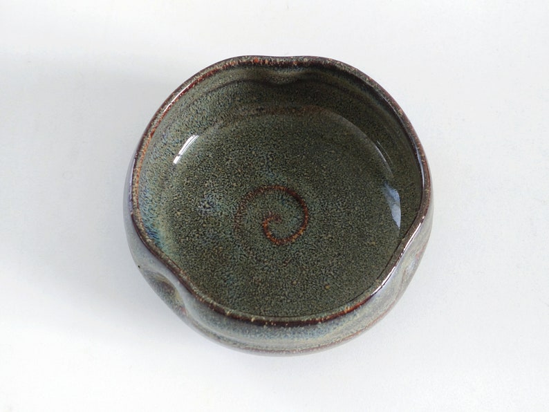 Flat Bowl, 4, 11.2oz, 330ml, Japanese Bowl, Ceramic Bowl, Antique Bowl, Handmade Bowl, Green image 3
