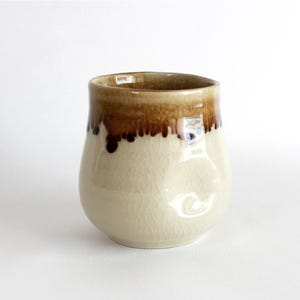 6oz, 180ml, Ceramic Tea Cup, Chubby Design, Brown Melted, Crazing Technique, Handmade Tea Cup