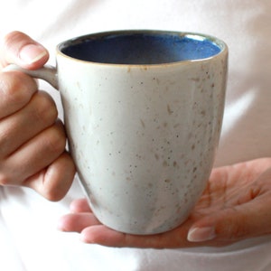 14.5oz, 430ml, Mug, Mug with Handle, Handmade Ceramic Mug, Ceramic Mug, Coffee Cup, Coffee Mug, White and Speckled