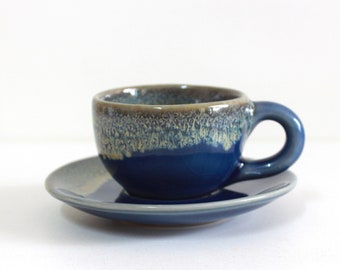 2.7oz, 80ml, Espresso Cup with Saucer, Coffee Cup with Saucer, Navy Color, Crazing Technique